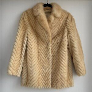 Vintage Mink Fur Coat Beige Chevron Natural Real Cream Jacket 🖤